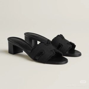 Hermes Spring Summer Denim Mid Heel Slides