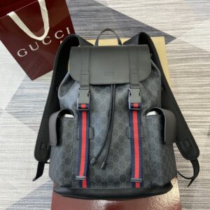 Backpack with black grey print fabric