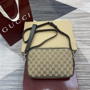 Shoulder bag GG logo brown cloth leather
