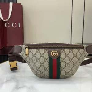 Small GG Ophidia brown leather waist pack
